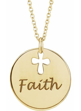 14K White Gold Pierced Cross Disc Pendant