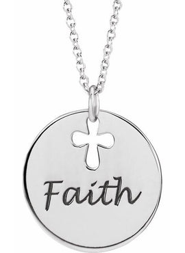 14K White Gold Pierced Cross Disc Pendant