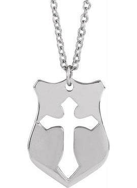 14K White Gold 20.7x15.4 mm Pierced Cross Shield Pendant