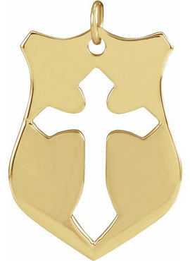 14K White Gold 20.7x15.4 mm Pierced Cross Shield Pendant