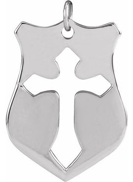 14K White Gold 20.7x15.4 mm Pierced Cross Shield Pendant
