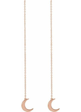 14K White Gold Crescent Moon Chain Earrings