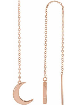 14K White Gold Crescent Moon Chain Earrings