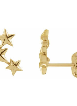 14K Yellow Gold Star Ear Climbers
