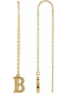 14K Yellow Gold Single Initial A Chain Earring
