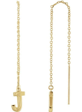 14K Yellow Gold Single Initial A Chain Earring