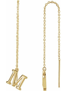 14K Yellow Gold Single Initial A Chain Earring