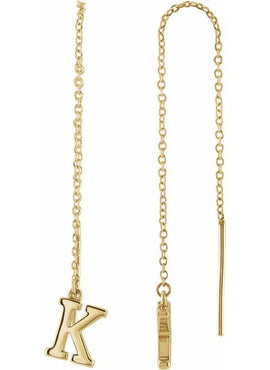 14K Yellow Gold Single Initial A Chain Earring