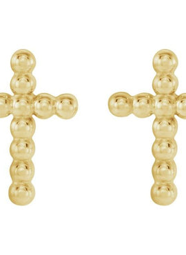 14K Yellow Gold Beaded Cross Earrings