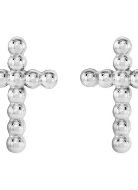 14K Yellow Gold Beaded Cross Earrings