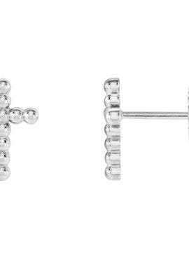 14K Yellow Gold Beaded Cross Earrings