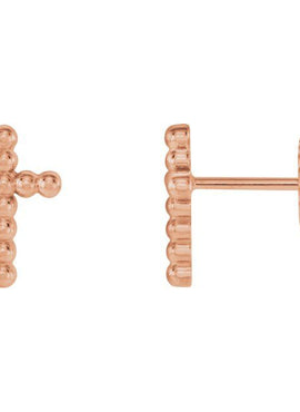 14K Yellow Gold Beaded Cross Earrings