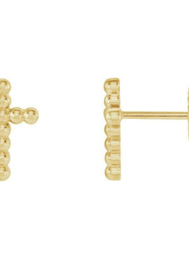 14K Yellow Gold Beaded Cross Earrings