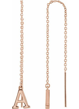 14K Yellow Gold Single Initial A Chain Earring
