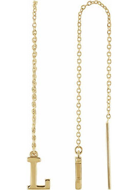 14K Yellow Gold Single Initial A Chain Earring