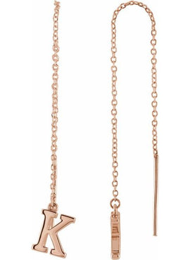 14K Yellow Gold Single Initial A Chain Earring