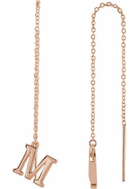 14K Yellow Gold Single Initial A Chain Earring