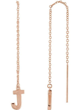14K Yellow Gold Single Initial A Chain Earring