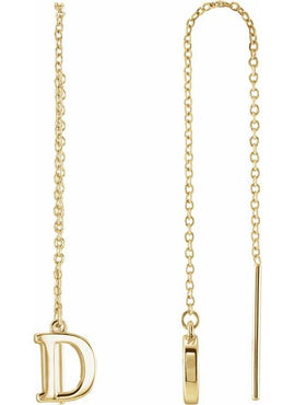 14K Yellow Gold Single Initial A Chain Earring