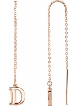 14K Yellow Gold Single Initial A Chain Earring