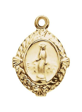 14K Yellow Gold 12x9 mm Oval Miraculous Medal Dangle