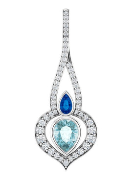 14K White Gold Natural Sky Blue Topaz, Natural Blue Sapphire & 1/2 CTW Natural Diamond Pendant