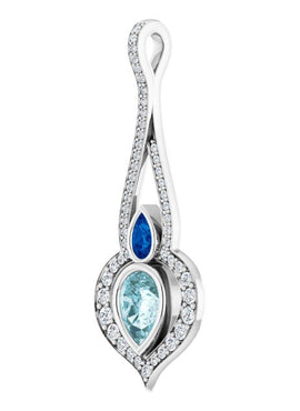 14K White Gold Natural Sky Blue Topaz, Natural Blue Sapphire & 1/2 CTW Natural Diamond Pendant