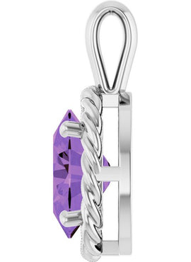 14K White Gold Natural Amethyst Rope Charm/Pendant