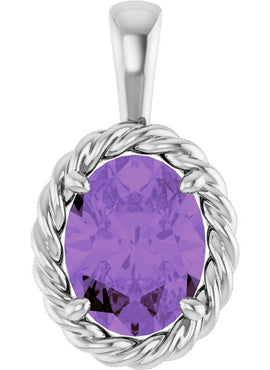 14K White Gold Natural Amethyst Rope Charm/Pendant