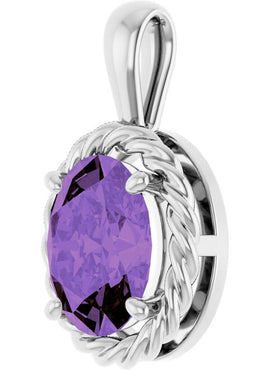 14K White Gold Natural Amethyst Rope Charm/Pendant