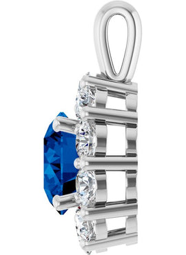 14K White Gold Natural Blue Sapphire & 1/2 CTW Natural Diamond Pendant