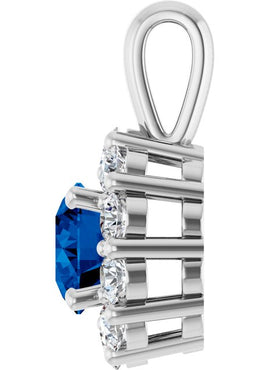 14K White Gold Natural Blue Sapphire & 1/2 CTW Natural Diamond Pendant
