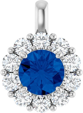 14K White Gold Natural Blue Sapphire & 1/2 CTW Natural Diamond Pendant