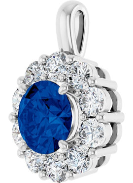 14K White Gold Natural Blue Sapphire & 1/2 CTW Natural Diamond Pendant