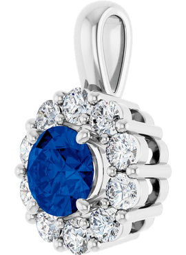 14K White Gold Natural Blue Sapphire & 1/2 CTW Natural Diamond Pendant