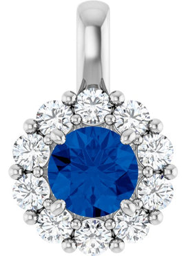 14K White Gold Natural Blue Sapphire & 1/2 CTW Natural Diamond Pendant