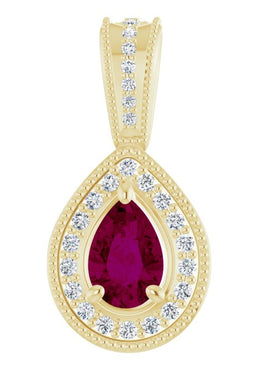 14K Yellow Gold Natural Rhodolite Garnet & 1/10 CTW Natural Diamond Pendant