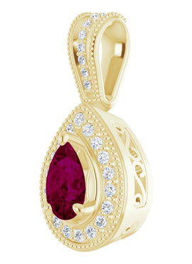 14K Yellow Gold Natural Rhodolite Garnet & 1/10 CTW Natural Diamond Pendant