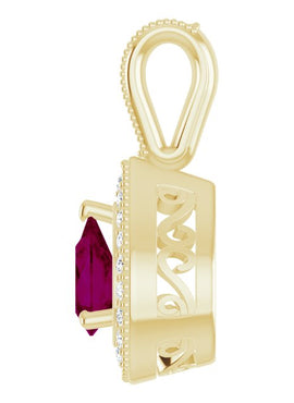 14K Yellow Gold Natural Rhodolite Garnet & 1/10 CTW Natural Diamond Pendant