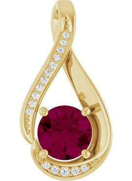 14K Yellow Gold 6 mm Natural Rhodolite Garnet & .04 CTW Natural Diamond Pendant