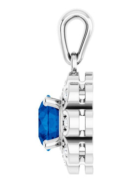 14K White Gold Lab-Grown Blue Sapphire & 1/8 CTW Natural Diamond Pendant