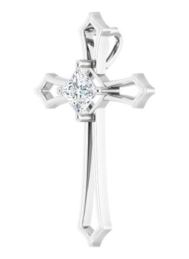 14K White Gold 4 mm Square 3/8 CTW Natural Diamond Cross Pendant