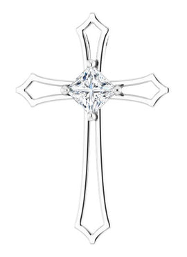 14K White Gold 4 mm Square 3/8 CTW Natural Diamond Cross Pendant