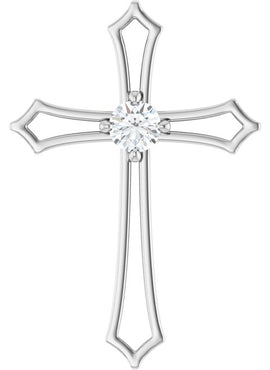 14K White Gold 4 mm Square 3/8 CTW Natural Diamond Cross Pendant