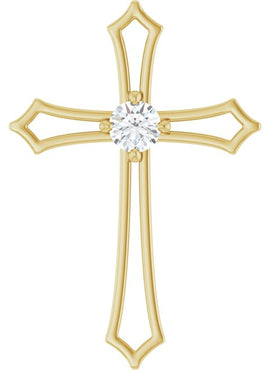 14K White Gold 4 mm Square 3/8 CTW Natural Diamond Cross Pendant
