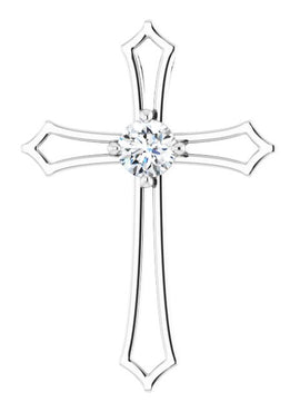 14K White Gold 4 mm Square 3/8 CTW Natural Diamond Cross Pendant