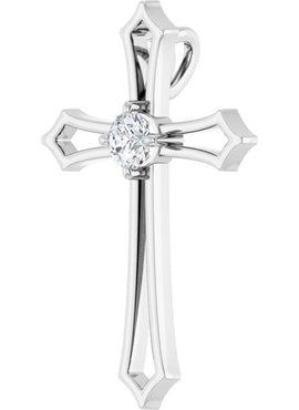14K White Gold 4 mm Square 3/8 CTW Natural Diamond Cross Pendant