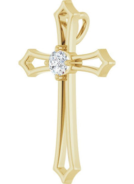 14K White Gold 4 mm Square 3/8 CTW Natural Diamond Cross Pendant