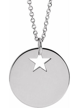 14K White Gold Pierced Heart 15 mm Disc Pendant