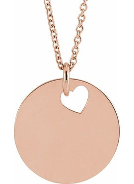 14K White Gold Pierced Heart 15 mm Disc Pendant